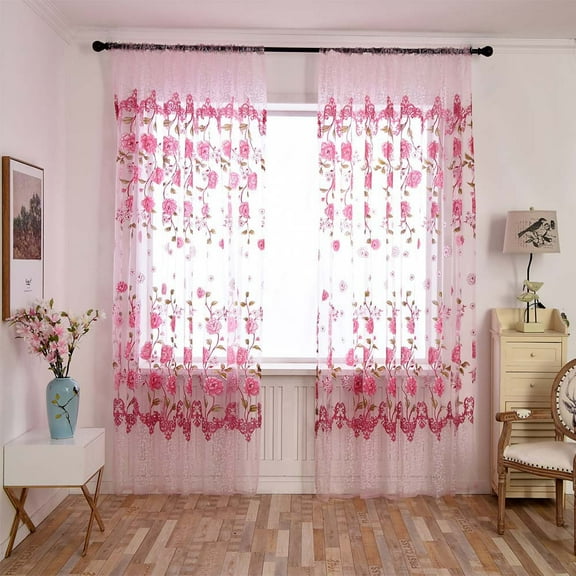 Bouanq Sheer Curtains for Living Room Embroidered Voile Window Curtains with Floral Design 78 inch Bedroom Kitchen Vintage Rod Pocket 1 Panel