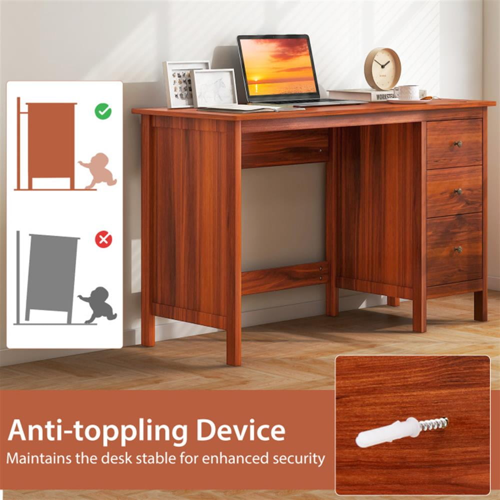 Demi Bonn 3-Drawer Computer Desk with Spacious Desktop, Small Home Office Desk Study Writing Table, Brown