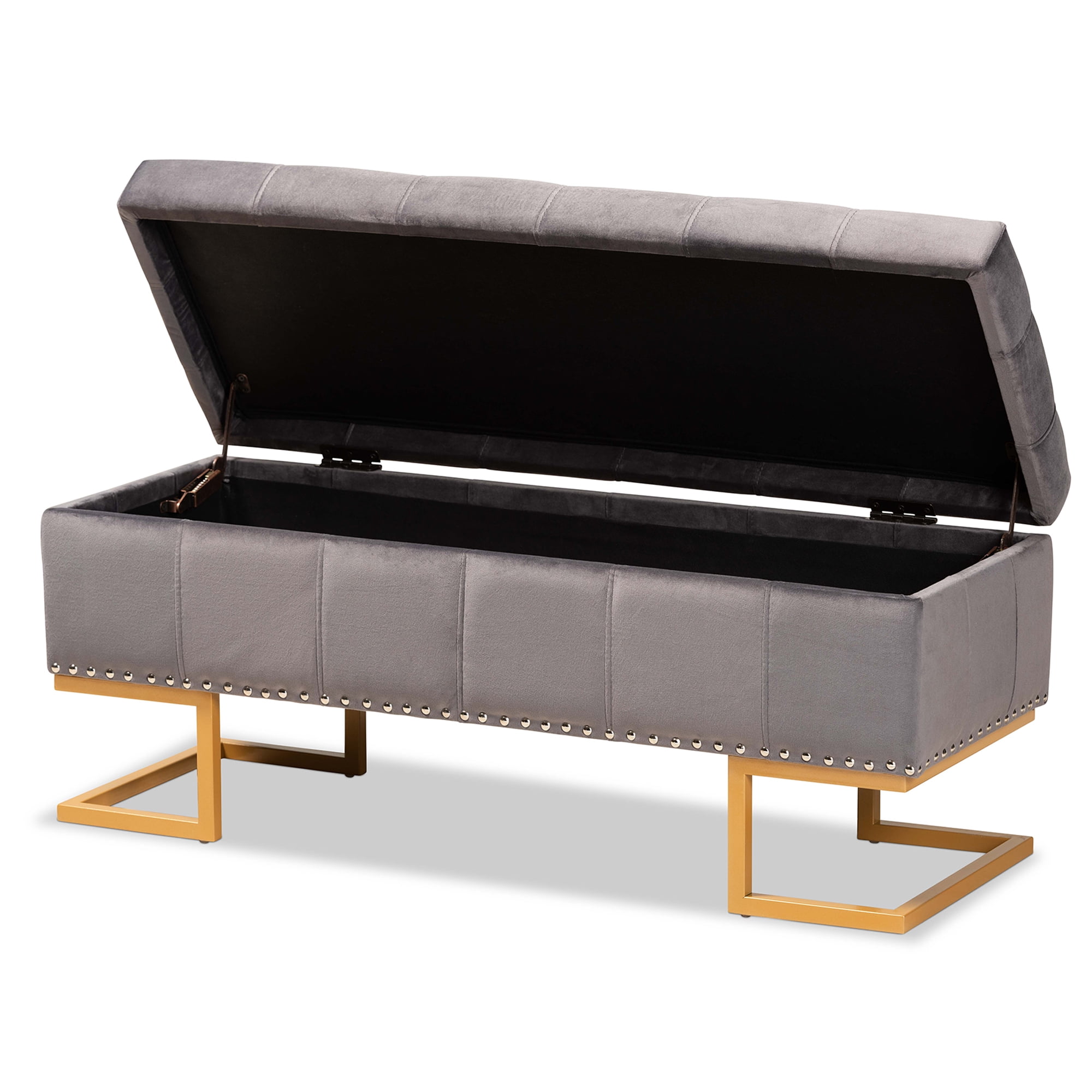 Baxton Studio Ellery Luxe and Glam Grey Velvet Fabric Upholstered and Gold Finished Metal Storage Ottoman
