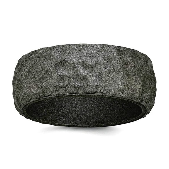 Silicone Metallic Silver 8.50mm Hammered Band Size 11 Ring for Women and Men