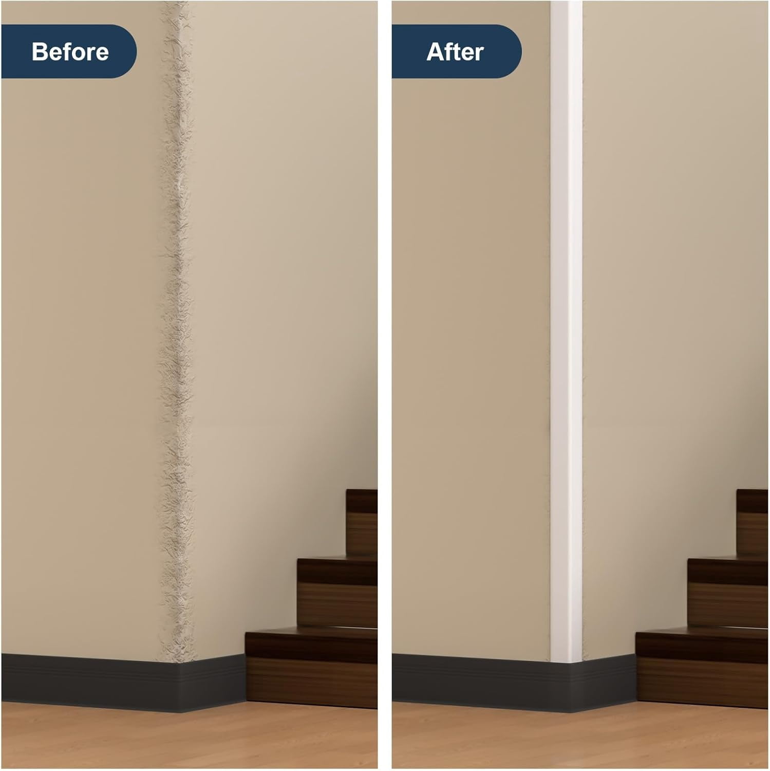 Wall Corner Protector, Kvago 1.57in x 19.68ft Self-Adhesive Corner Strip, Flexible Strip Caulk Strip for Countertop Corner Guards, Door Frame, Wall Edge and Home DIY Decoration (White)