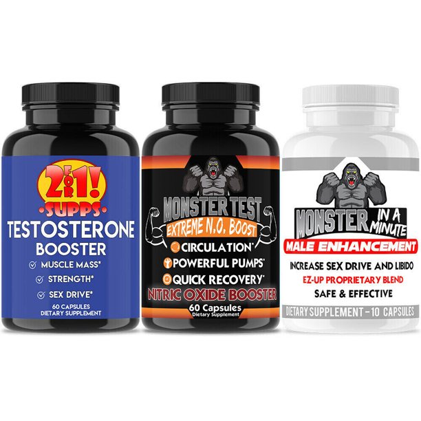 Testosterone Booster Trio W. Nitric Oxide N.O L'arginine Monster Minute