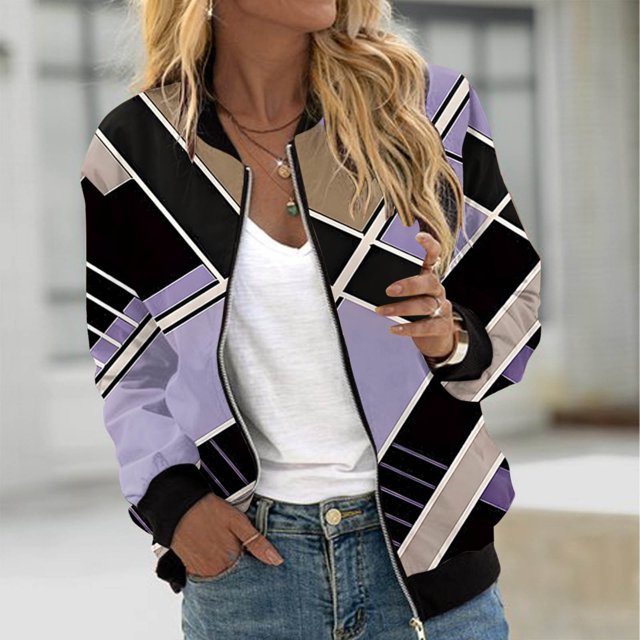 LOVZFMLL Vestes pour Femmes Nouvelle Mode Décontractée à Manches Longues avec Poche Zippée Style Imprimé