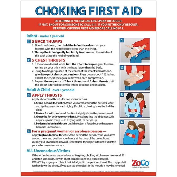 ZoCo: Choking First Aid Poster - Laminated, 12 x 18 inches