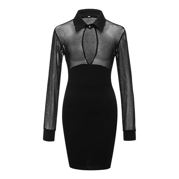Womens Dresses Clearance Plus Size Trendy Women Long Sleeve Glitter Semi  Sheer Mesh Patchwork Slim Work Dress Black XL JE - Walmart.ca