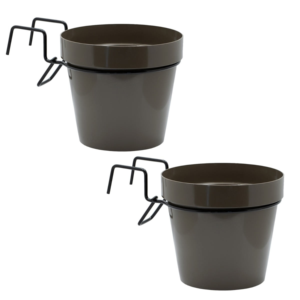 Fiorenza 2 Pack 7 In Hanging Rail Planter Round Plastic Outdoor Flower Pot With Hook For Deck And Balcony Railing Brown Walmart Com Walmart Com