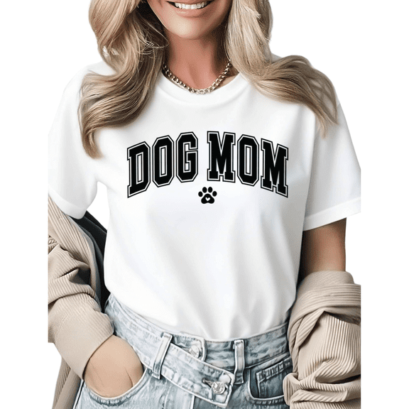 Mothers Day Dog Mom Varsity Graphic Tees Womans Tshirt Shirts Black White S-5XL Tops