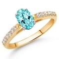 thumbnail image 2 of Gem Stone King 10K Two Tone Gold Blue Apatite and White Lab Grown Diamond Engagement Ring for Women (1.00 Cttw, Gemstone, Oval 7X5MM, Size 5), 2 of 4