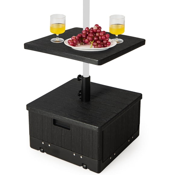Gymax Patio 175lbs Fillable Umbrella Base w/ Table Tray Wheeled 3-in-1 Stand Outdoor