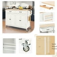 thumbnail image 5 of Solid Wood Top Kitchen Island Cart In White, 4 Door Cabinet With Adjustable Shelves, 2 Drawers, Spice & Towel Rack, Locking Wheels White Strong Wood, Cabinet, Wheel Assembly, 5 of 6