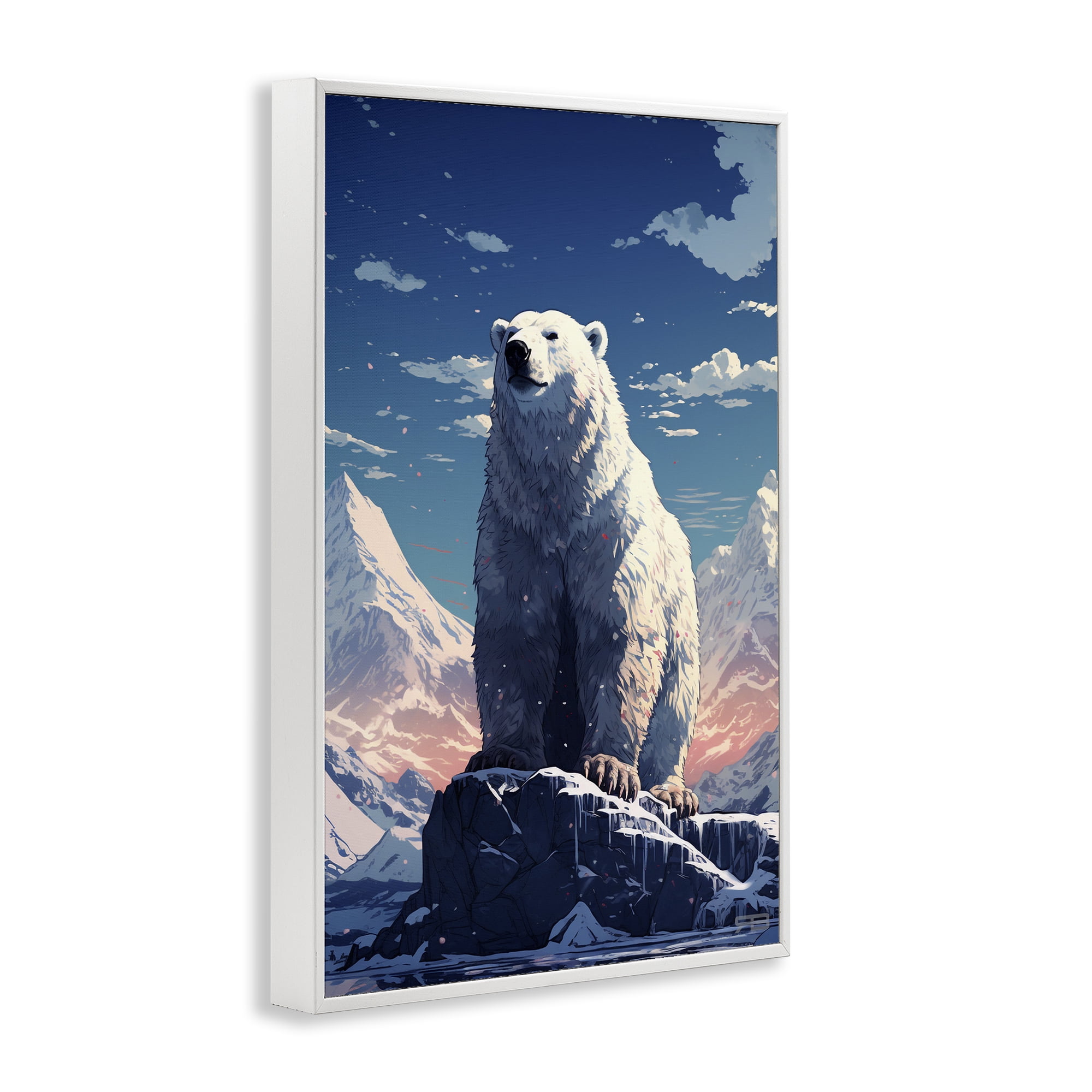 Stupell Industries Snowy Polar Bear Animals & Insects Painting White Framed Art Print Wall Art, 12 x 18