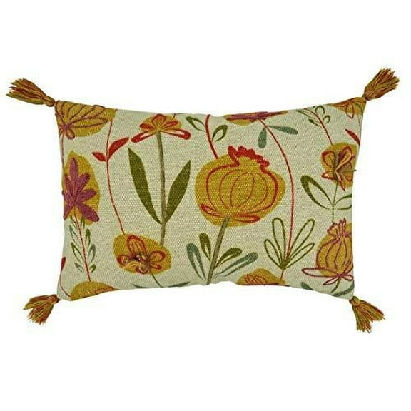 Fennco Styles Embroidered Wild Flowers with Tassel 100% Cotton Decorative Throw Pillow