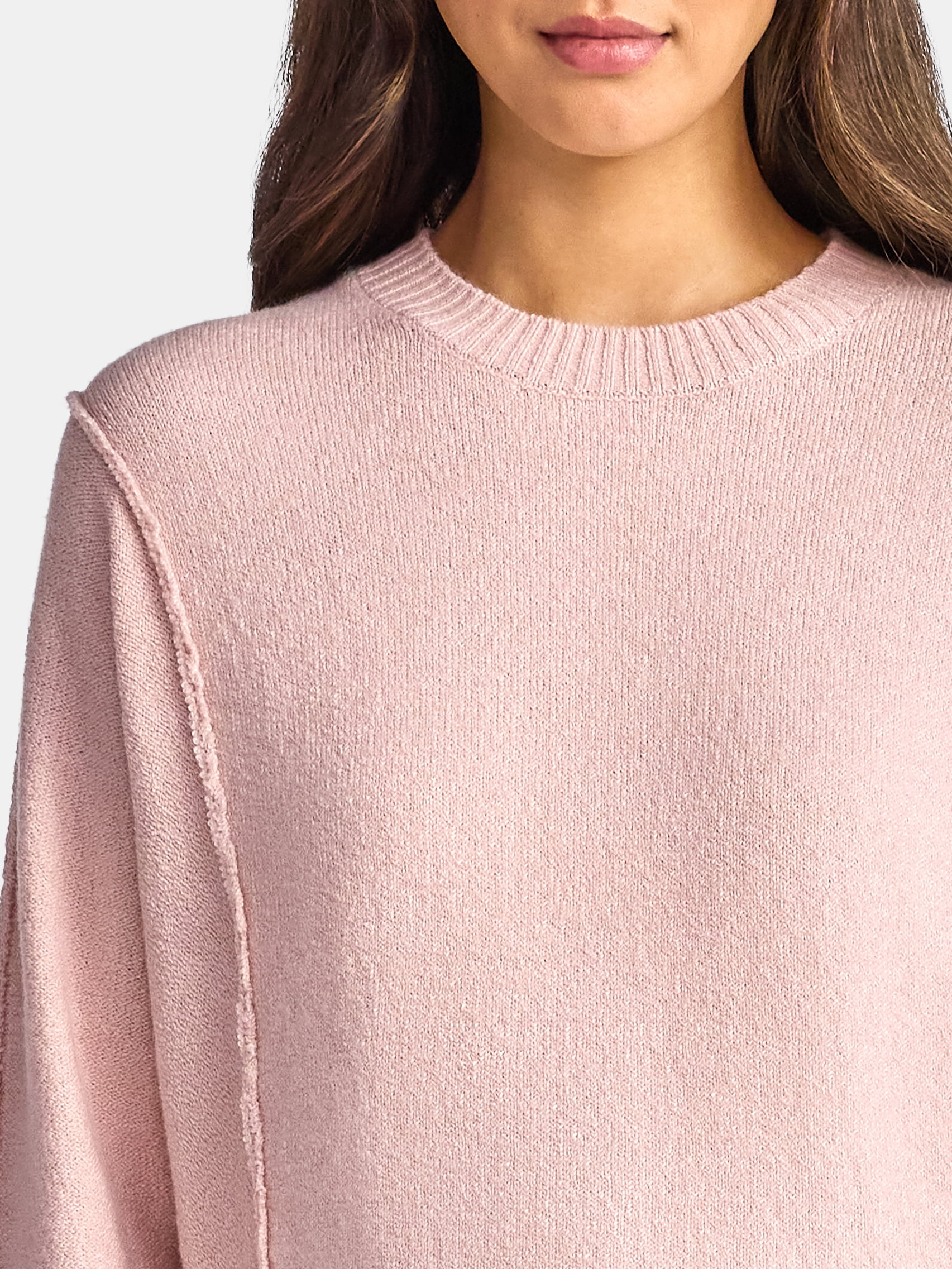 Time and Tru Women's Reverse Linking Pullover Sweater with Long Sleeves, Midweight, Sizes XS-XXXL