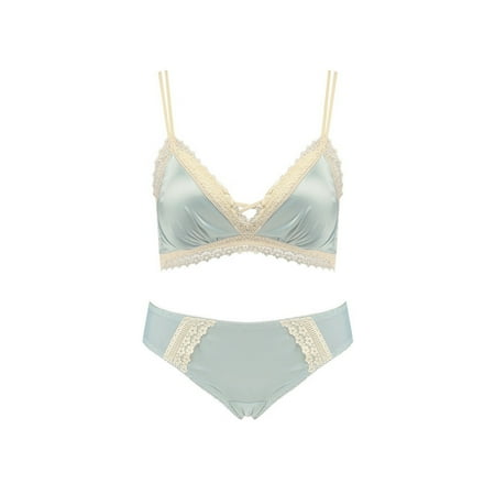 

CLZOUD Bra Plus Size Ladies Elegant Lace Bra Set Pure Color Triangle Cup Lingerie Set Comfort and Style for Every Woman Green A