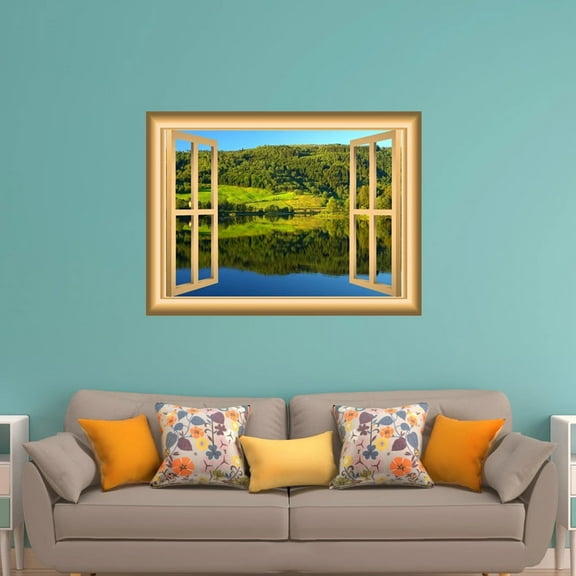 VWAQ 1X Lake Window Wall Decal Nature Decor Peel And Stick Mural - NW45 (18"H X 22"W)