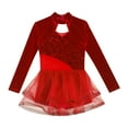 thumbnail image 5 of TiaoBug Kids Girls' Velvet Patchwork Competition Wear Figure Ice Skating Dress Dance Skirted Leotard Red 8, 5 of 7