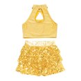 thumbnail image 4 of iiniim Kids Girls 2Pcs Dance Sequins Crop Top with Skirts Jazz Latin Performance Gold 14, 4 of 5