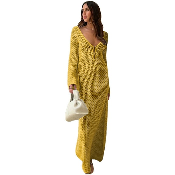 Women Beach Cover Up Long Sleeve Crochet Bikinis Coverups Crochet Beach Dress Bathing Suits Cover Up Long Beach Dress