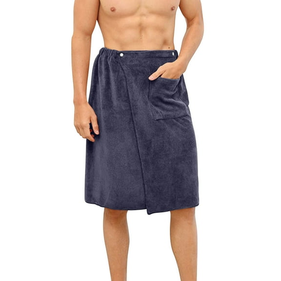 TEAJOPSUU Men's Shorts Bathrobe Sleep Bottom Short Towel Pants Side Split Bathrobe Soft Fall Winter Flannel Nightwear Gray A