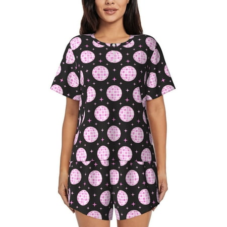 Ocsxa Pink Groovy Disco Ball Print Women s Short-Sleeved Pajama Set Pajamas 2 Piece Short Sleeve Sleepwear Set Summer Pajamas Set Lounge Sets 2-Piece Pj-Medium