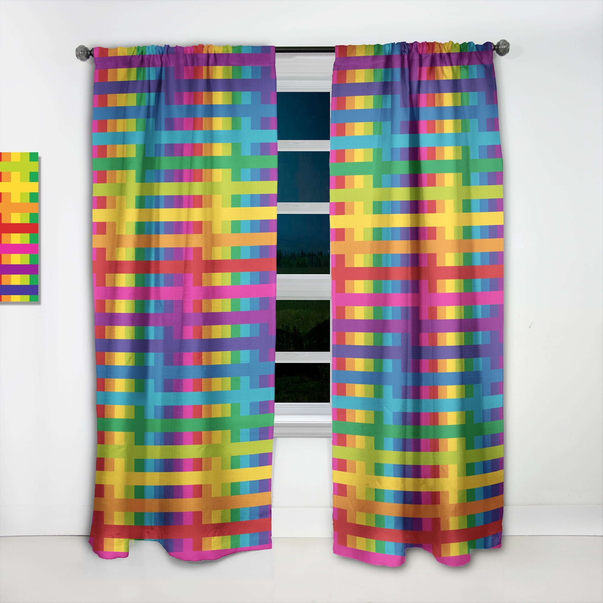 Designart 'Simple Geometric Pattern With Rainbow Colors ' Mid-Century Modern Curtain Panel