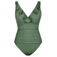 thumbnail image 4 of Mycoco Women's V Neck One Piece Swimsuit Ruffled Tummy Control Swimwear Ruched Padded Vintage Bikini, 4 of 7
