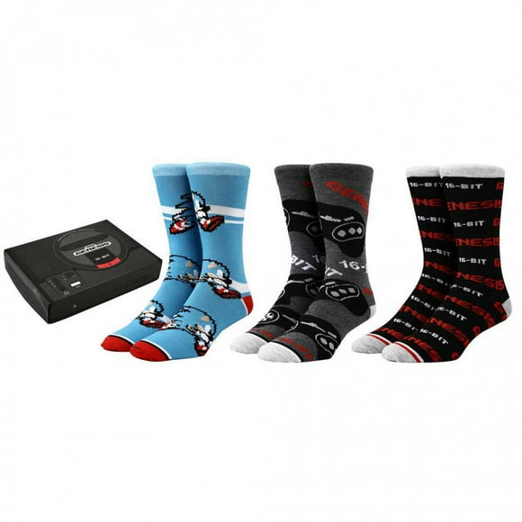 Sega Genesis Sonic and Classic Controller 3-Pair Crew Sock Box Set