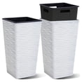 thumbnail image 1 of Worth 2 Pack 22" Tall Plastic Square Tapered Planter with Inside Pots, White, 1 of 10
