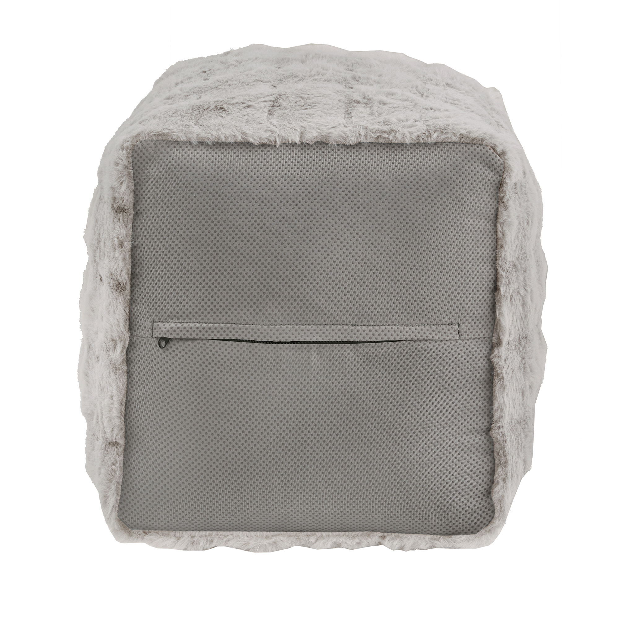 Weston Home Dinant Upholstered Square Pouf Ottoman, Grey Square Furry Fabric