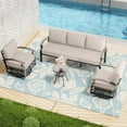 thumbnail image 4 of ASJMR 5 Seat Patio Conversation Set Aluminum Outdoor Sofa Furniture Set with Cushions & Glass Top Table For Backyard Poolside,Sand, 4 of 6