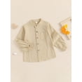 thumbnail image 5 of BemeyourBBs Kids Toddler Baby Boy Cotton Linen Dress Shirt Boys Long Sleeve Button Down Shirts Mandarin Collar Henley Shirts with One Pocket 3 4 5 6 7 8 Years, 5 of 9