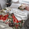 thumbnail image 3 of Red White Flowers Throw Flannel Blanket 32x48In Pine Cone Winter Snowflakes Christmas Vintage Super Soft Cozy Bed Blanket, Lightweight Plush Fuzzy Bed Throw for Bedroom Sofa Couch Living Room, 3 of 4
