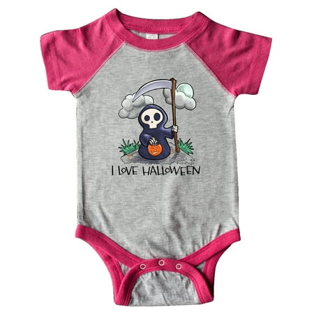 

Inktastic I Love Halloween with Cute Trick or Treating Grim Reaper Gift Baby Boy or Baby Girl Bodysuit