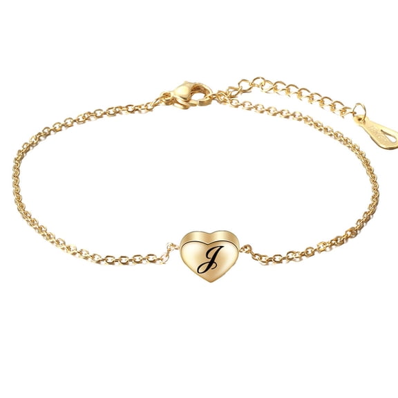 PAURO Initial Bracelets for Women Heart Letter M Gold Plated Stainless Steel Simple Cute Dainty Personalized Adjustable Delicate Alphabet K Elegant Open Thin Jewelry Gold J