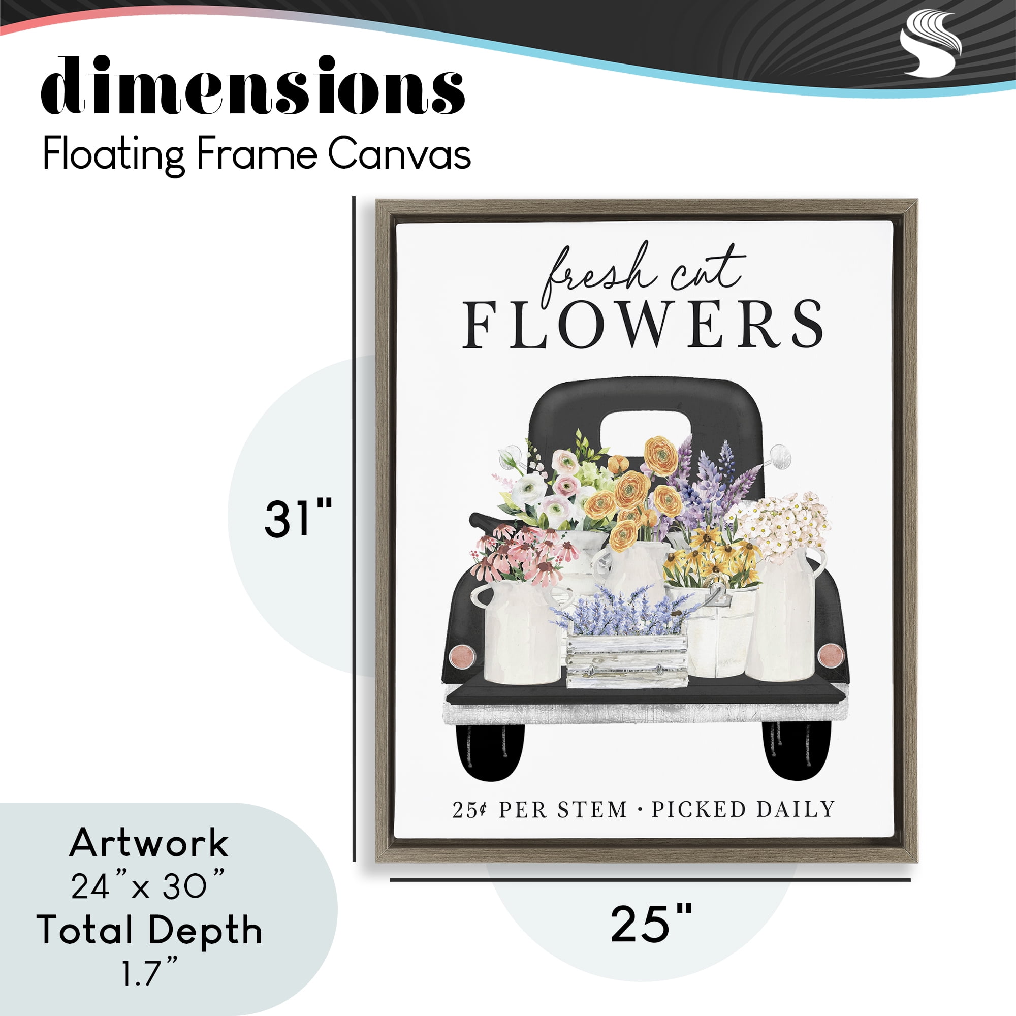 Fresh Flowers Picked Daily Brown Framed Floater Canvas Wall Art, design by Lettered and Lined