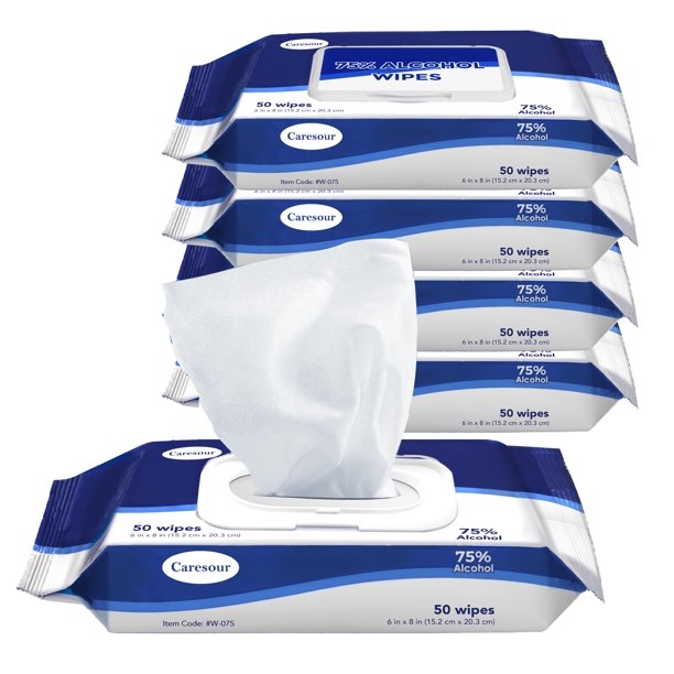 Caresour Advanced 75 Alcohol Hand Sanitizer Wipes, 5 Packs of 50 (250