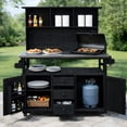 thumbnail image 3 of Harper & Bright Designs Outdoor Potting Bench Table with Cabinet, Garden Workstation Table for Plants with Hutch, Large All-Weather Potting Table with Stainless Steel Top, Drawers and Shelves, Black, 3 of 20