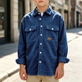 thumbnail image 4 of OGLCCG Boys Corduroy Shirts Kids Western Long Sleeve Botton Down Shirts Casual Fall Lapel Collared Shacket Jacket Size 4-14(Navy,12 Years), 4 of 6