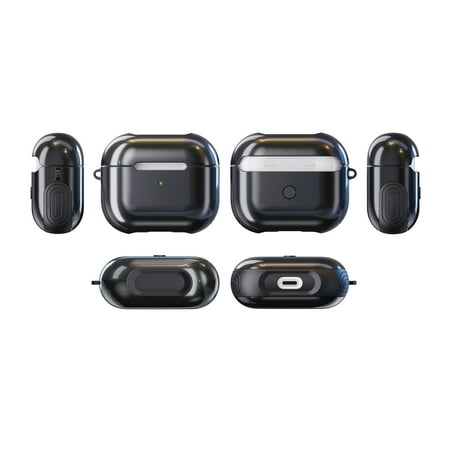 Cover for Airpod 3 Case 2021 Compatible with AirPods 3rd Generation Case 2021 Allytech PC and TPU Hybrid Shockproof Anti-Fall Skin Shell Front LED Visible Case for AirPods 3 2021 Black