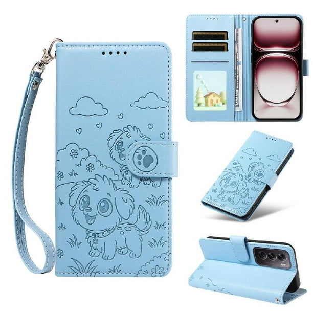 Funda Cartera GANGXUN con Diseño de Perrito en Relieve para OPPO Reno 12 Pro 5G , Protección 360° con Ranuras y Correa Desmontable