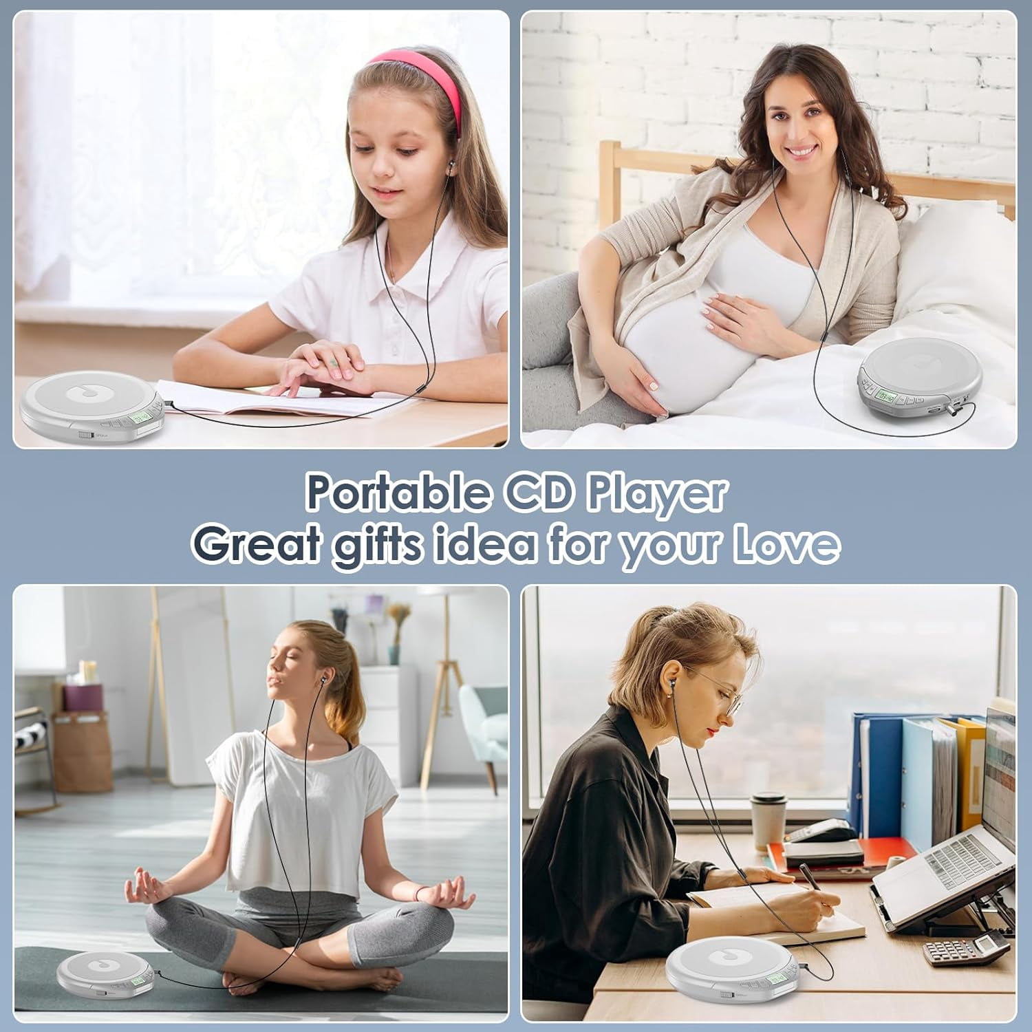 Gueray CD Player Portable CD Discman: with Earphones Portable CD Player for Car with Anti-Skip Shockproof Personal CD Player with LCD Display