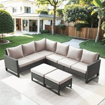 PARKWELL 5 Pieces Outdoor Sectional Sofa All Weather Wicker Rattan Sofa Set with Cushion and Ottoman Patio Conversation Furniture Set in Beige