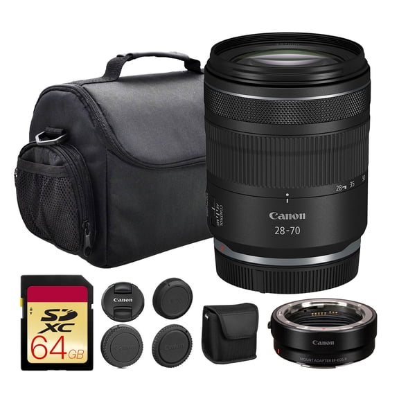 Canon RF 28-70mm f/2.8 IS STM Lens | Standard Zoom with Bright f/2.8 Aperture, Image Stabilization & STM Autofocus | For Portraits, Weddings, & Travel Photography   Adapter EF-EOS R   Bag   64GB Card
