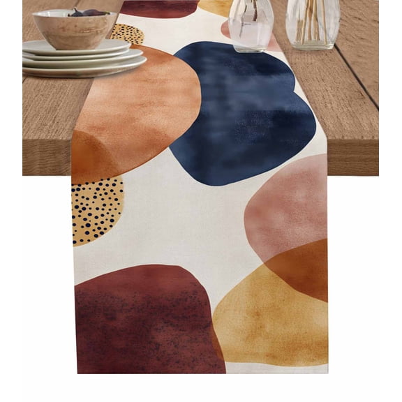 Ldtrchee Red Blue Brown Table Runner 48 Inches, Middle Century Art Abstract Modern Bed Runner Dresser Scarves Tabletop for Indoor Outdoor Parties/Ceremony/Banquet, 13" x 48"
