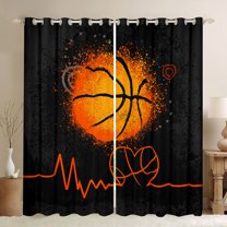 Manfei Basketball Sport Blackout Curtains Set of 2 (52x84 Each),Ball Game Gamer Window Curtains,Orange Black Curtains and Drapes For Teens,Ultra Soft Home Decor