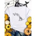 thumbnail image 1 of Halloween T-Shirt - Women's Sports Short Sleeve T-Shirt, Comfortable And Stylish For Sports And Daily Life, Halloween Skeleton Dog Pattern, 1 of 6