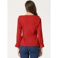 thumbnail image 4 of Blusa de gasa Allegra K con cuello En V volantes para mujer campesina vintage Rojo XL, 4 of 5