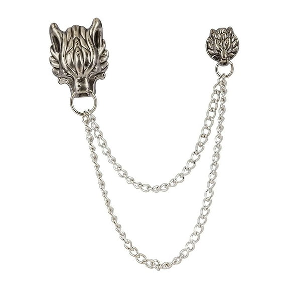 Knighthood Men's Silver Dragon Face Brooch/Lapel Pin Silver