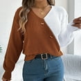 thumbnail image 5 of Buigttklop Women Long Sleeve V Neck Button Down Sweater Solid Color Ribbed Knit Sweater Casual Relaxed Fit Pullover Jumper, 5 of 6