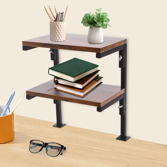 Clamp On Desk Organizer Shelf, 2-Tier Desk Extension Shelving Unit, Desktop Storage Shelf